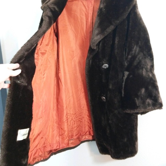 Vintage 60s 70s dbl brst chocolate faux fur coat - Picture 7 of 10